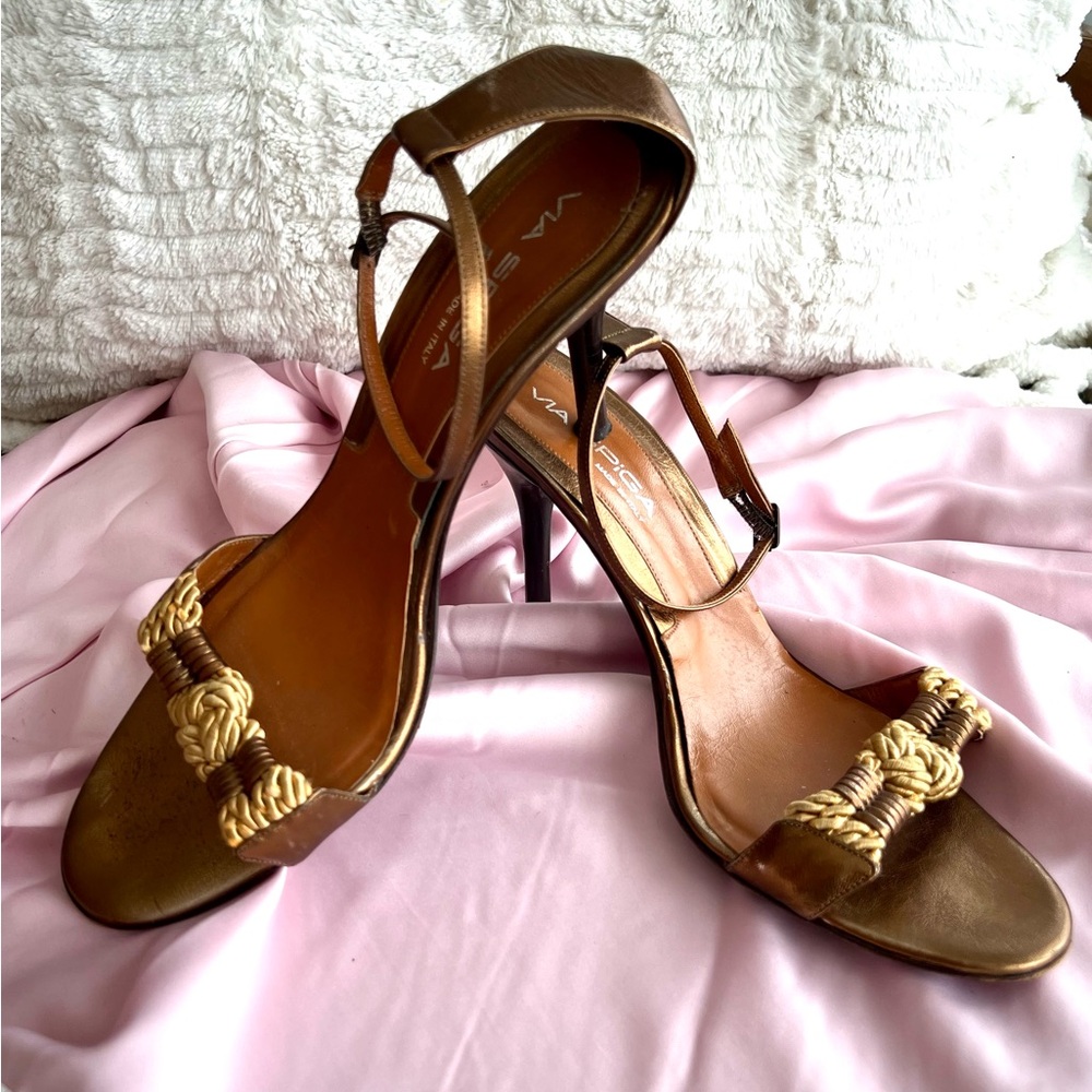 Via Spiga Italy Bronze Braided Rope Heels Shoes
